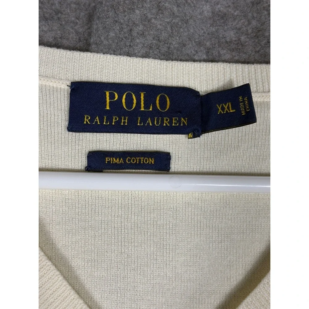 Polo Ralph Lauren Mens XXL Pima Cotton V-Neck Sweater Vest Cream Off White Pony